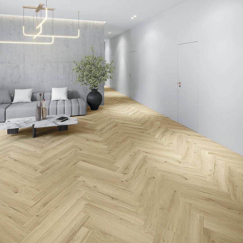 JOKA Designboden 555 Wooden Styles Herringbone Oak cream 6702 - Klebevinyl Vinylboden JOKA 
