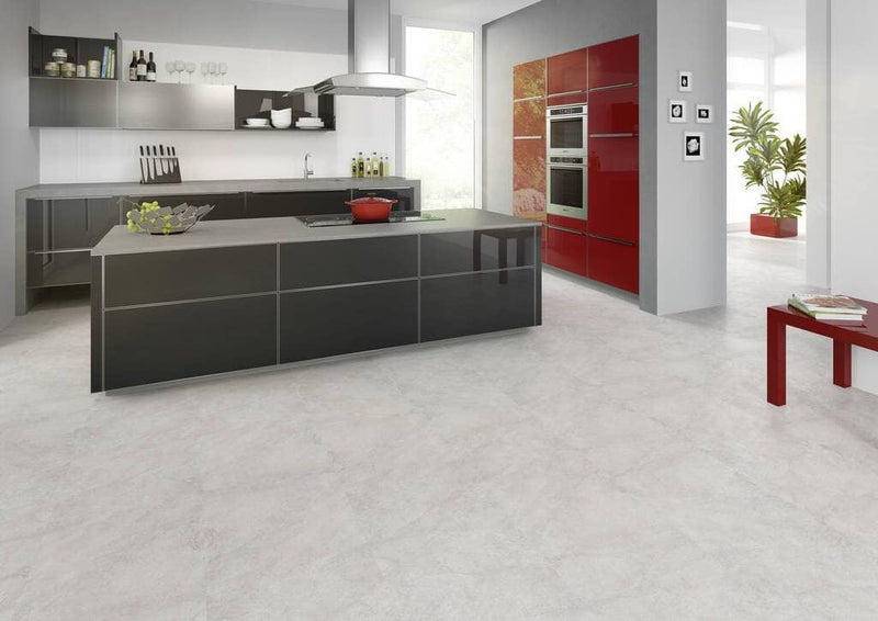 JOKA Klebevinyl Designboden 340 Light Washed Stone - in Küche & Wohnbereich verlegt